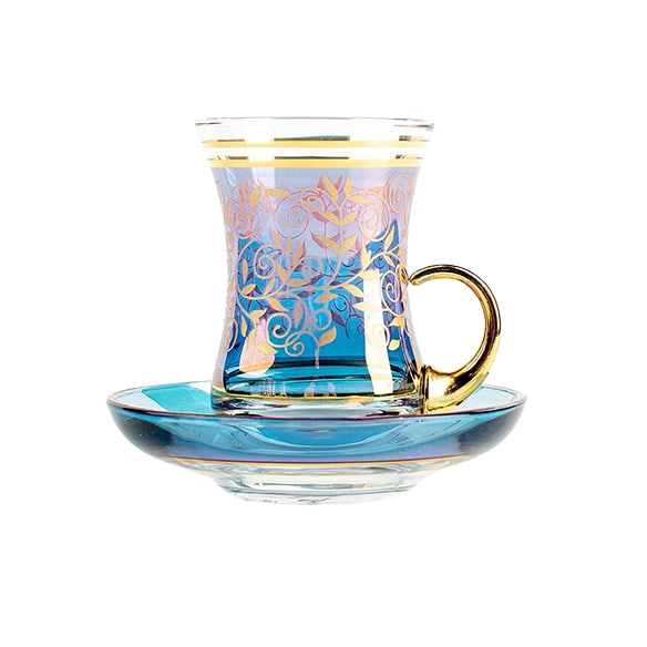 6 verres à thé marocain or bleu