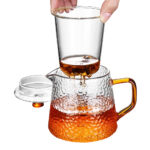 Service à thé en verre – Théière en verre avec filtre – Bouilloire Verre borosilicate – Hanse doré – 13×12.5x7cm 900ml 9