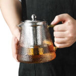 Service à thé en verre – Théière en verre avec filtre – Bouilloire Verre borosilicate – Hanse doré – 13×12.5x7cm 900ml 13