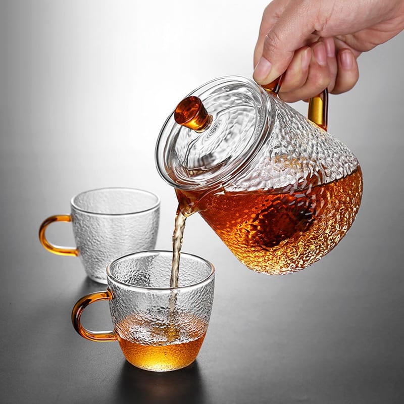 Service à thé en verre - Théière en verre avec filtre - Bouilloire Verre borosilicate - Hanse doré - 13x12.5x7cm 900ml_1