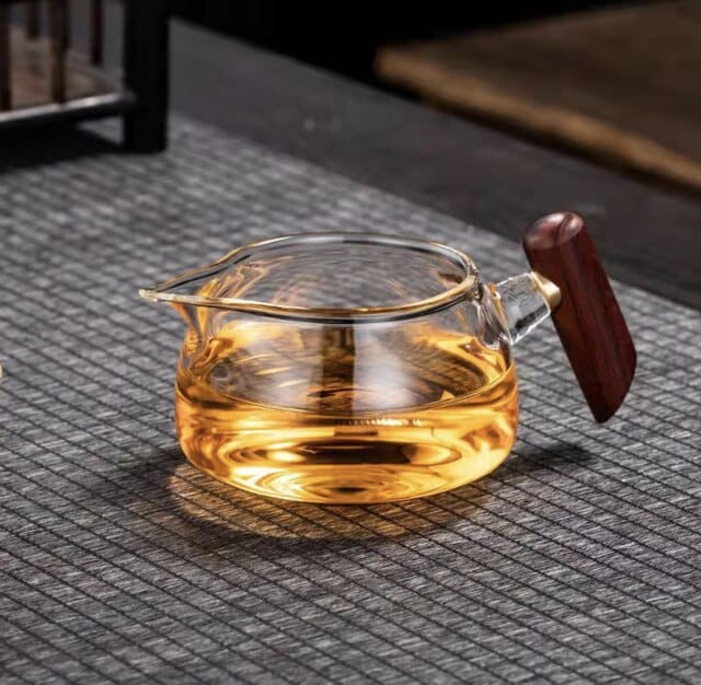Service à thé transparent à poignée latérale dorée Petite poignée en bois