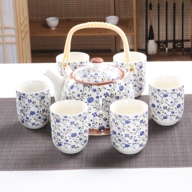 Service à thé marocain créatif en céramique peint à la main Fleur bleu émeraude China 7 pièces