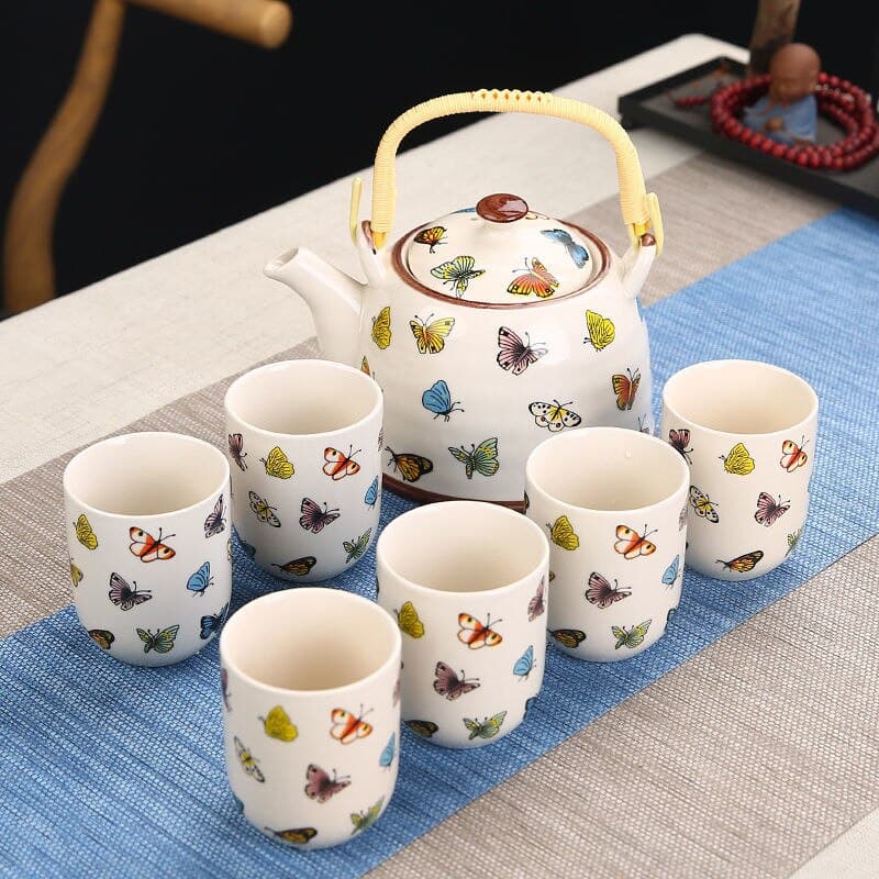 Service à thé marocain créatif en céramique peint à la main Papillon China 7 pièces