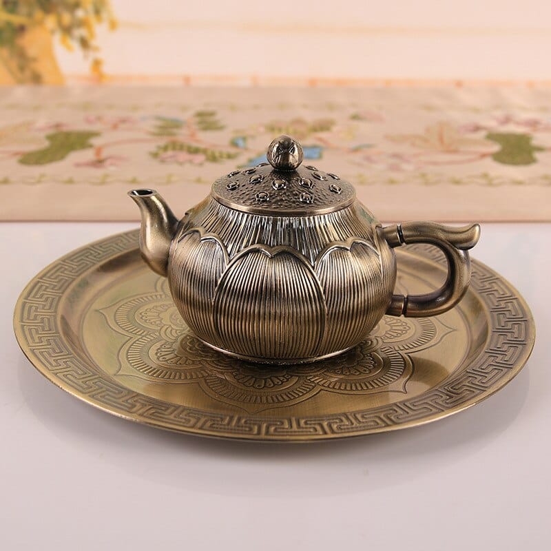 Service à thé marocain rétro en alliage de Lotus_3