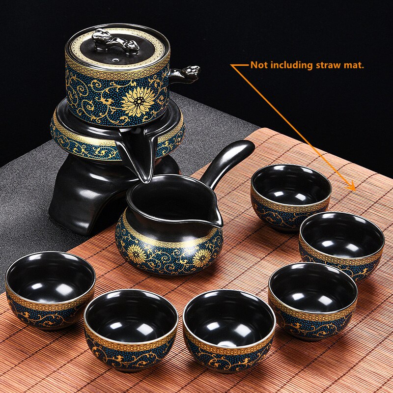 Service à thé turc de voyage en céramique 8 pièces Noir doré China