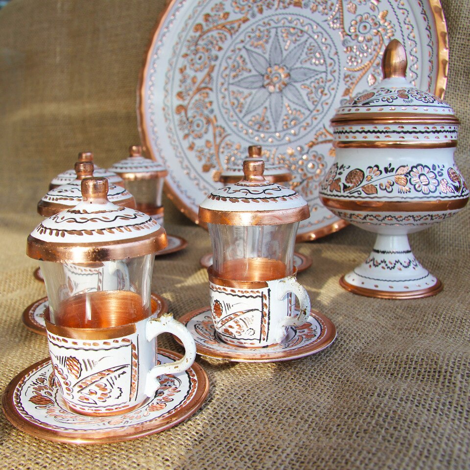 Service à thé turc en cuivre antique_8