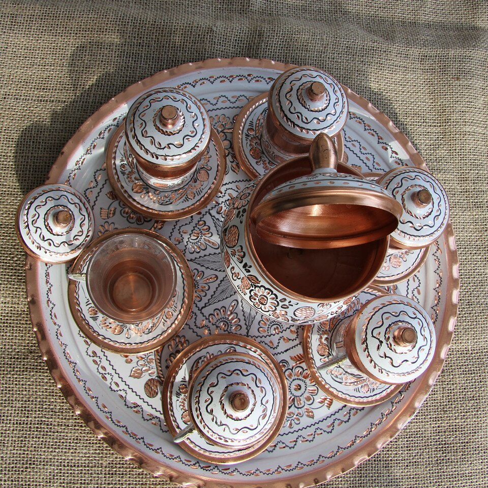 Service à thé turc en cuivre antique_9
