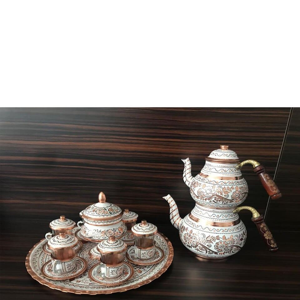 Service à thé turc en cuivre antique Service à thé + théière TURKEY