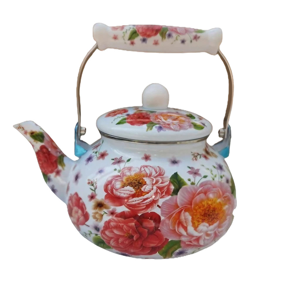 Belle théière turque en émail à motif avec poignée ergonomique 134