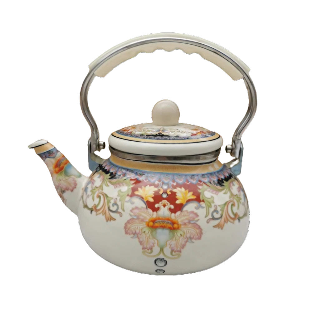 Belle théière turque en émail à motif avec poignée ergonomique 131