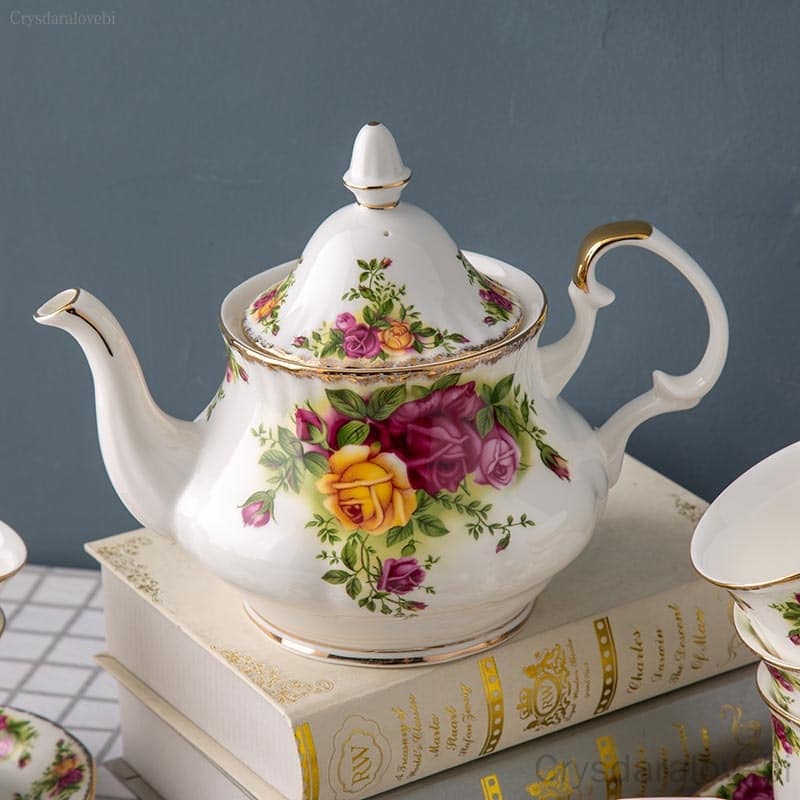 Service à thé anglais ancien en porcelaine à motif floral_1