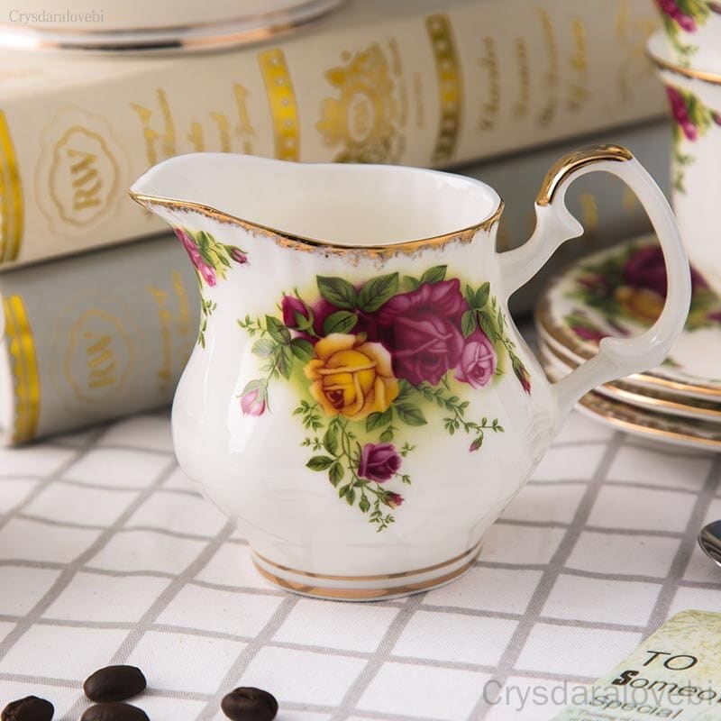 Service à thé anglais ancien en porcelaine à motif floral_7