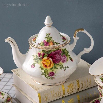Service à thé anglais ancien en porcelaine à motif floral Théière