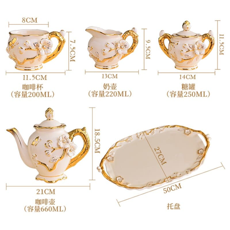 Service à thé anglais en céramique beige doré ancien_4