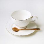 Service à thé anglais en porcelaine élégant avec porte-cuillère blanc-doré_5