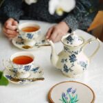 Service à thé anglais style rétro en céramique bleu-blanc_1