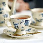 Service à thé anglais style rétro en céramique bleu-blanc_11