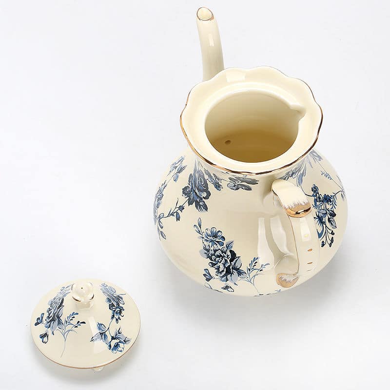 Service à thé anglais style rétro en céramique bleu-blanc_6