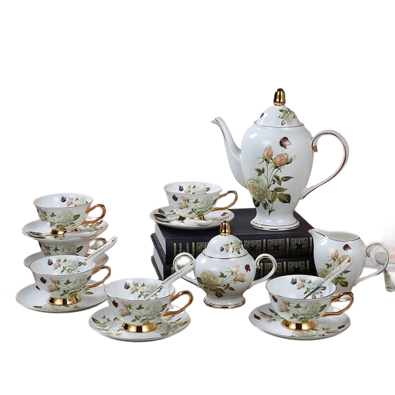 Service à thé camélia style anglais en porcelaine
