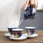 Théière de luxe en Grès avec dessin de fleurs et d'oiseaux_6