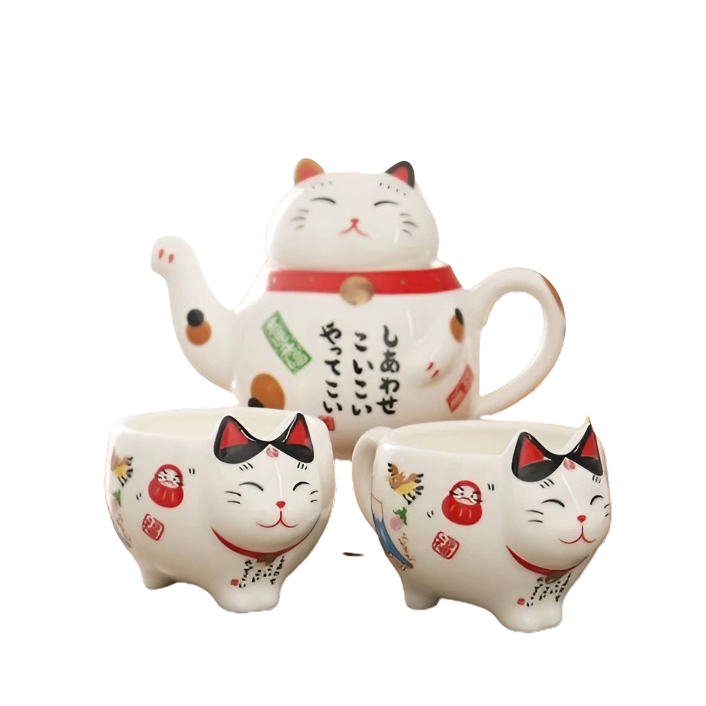 Théière japonais motif chat porte-bonheur en porcelaine
