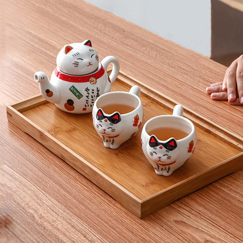 Théière japonais motif chat porte-bonheur en porcelaine_7