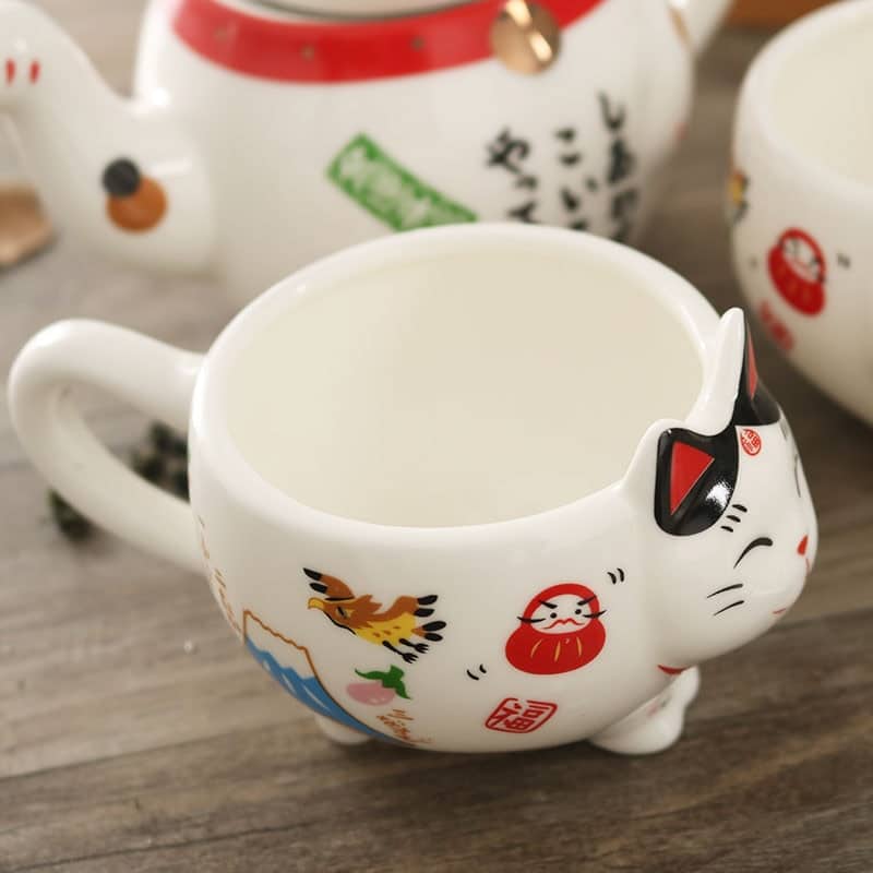 Théière japonais motif chat porte-bonheur en porcelaine_9