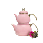 Théière turque émaillée en rose éclatante et poignée dorée 4