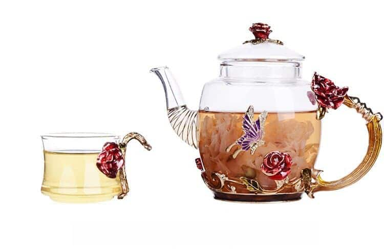Service à thé marocain en émail motif fleur_4